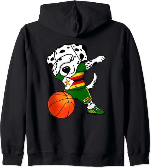 Dabbing Dalmatian Dog Zimbabwe Basketball Fans Jersey Sport Zip Hoodie